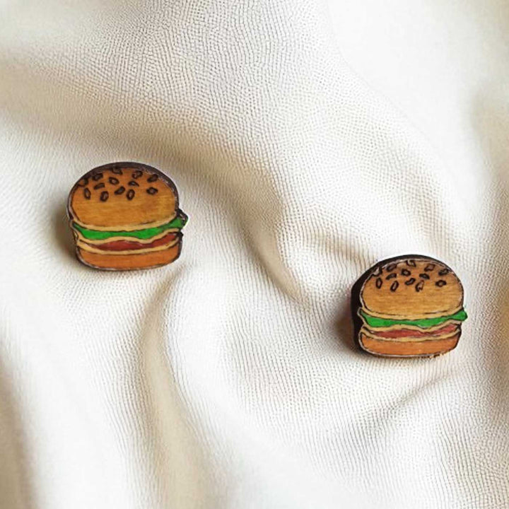 Handmade Burger Wooden Earrings