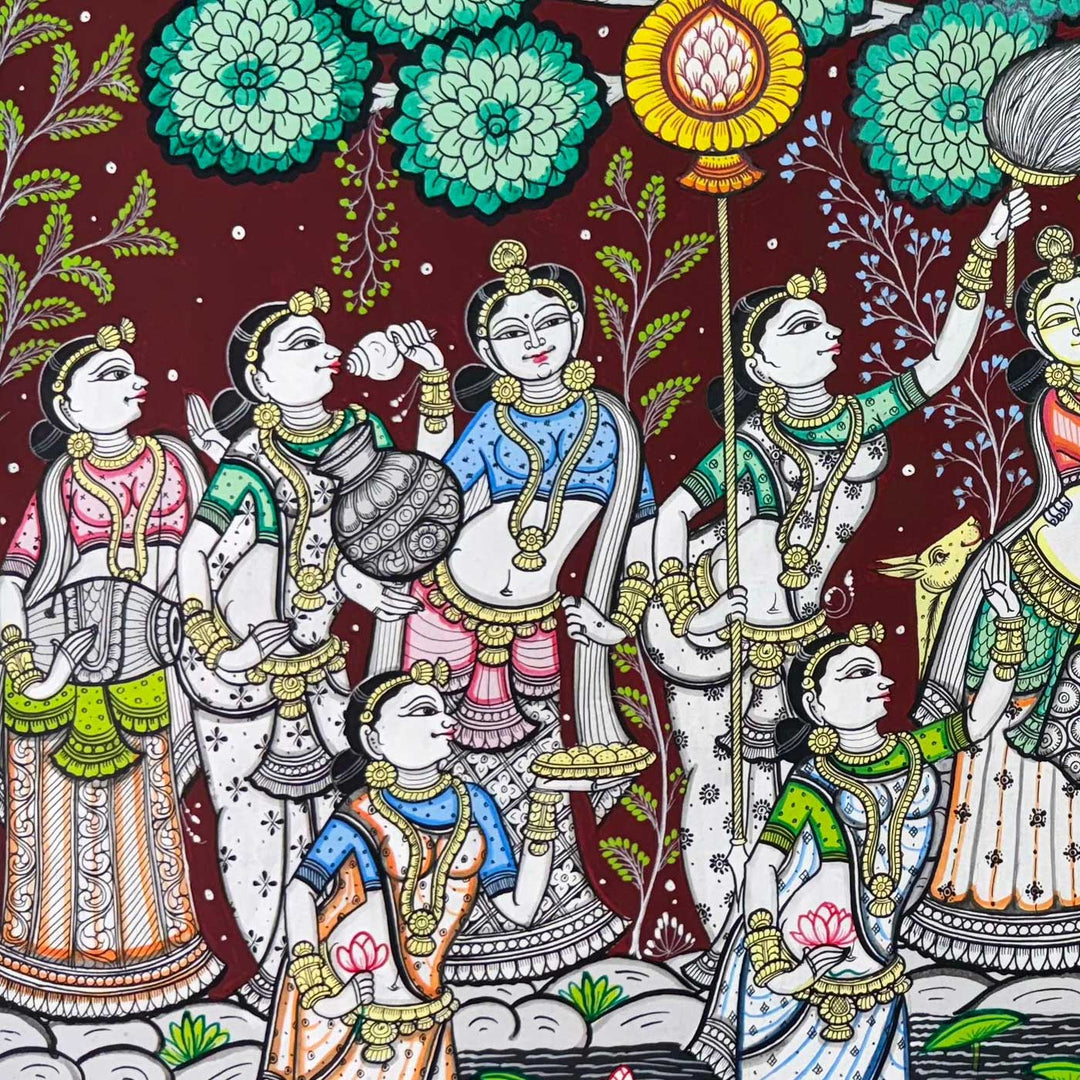 36 X 24 Inch | Handmade Canvas Krishna Rasleela Painting