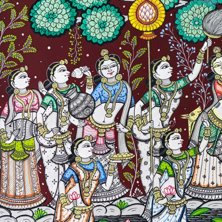 36 X 24 Inch | Handmade Canvas Krishna Rasleela Painting