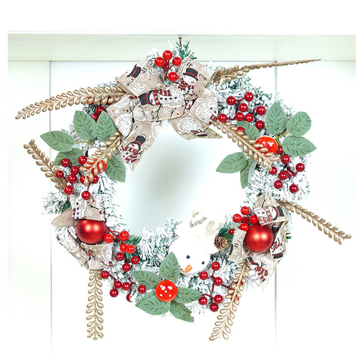 Snowman Berries & Jute Accents Wreath For Christmas Wall Decoration