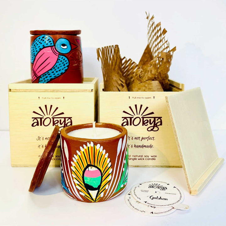 Hand-Painted Pattachitra Single Wick Scented Candles | Set Of 2 (Assorted Designs)