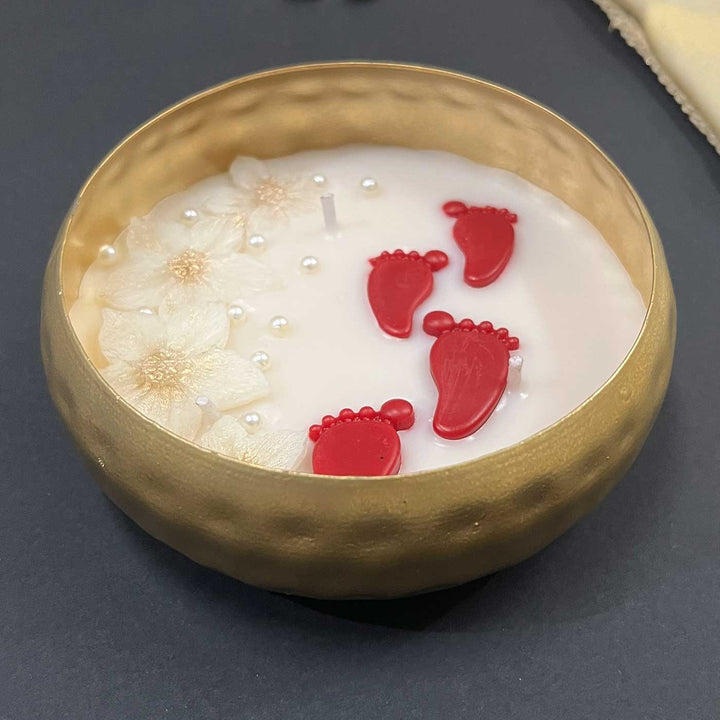 Handmade Laxmi Charan Iron Urli Soy Wax Candle
