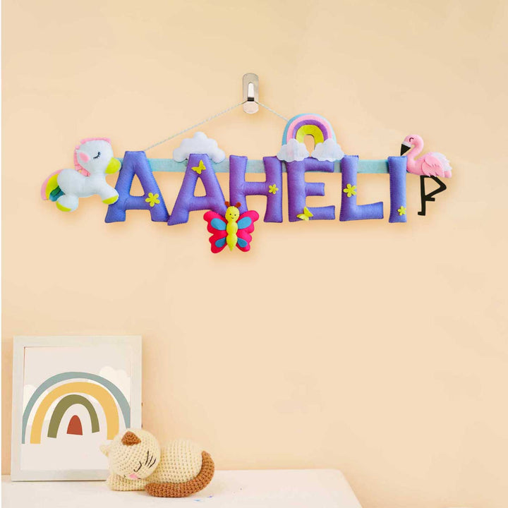 Personalized Unicorn Theme Felt Kids Name Plate