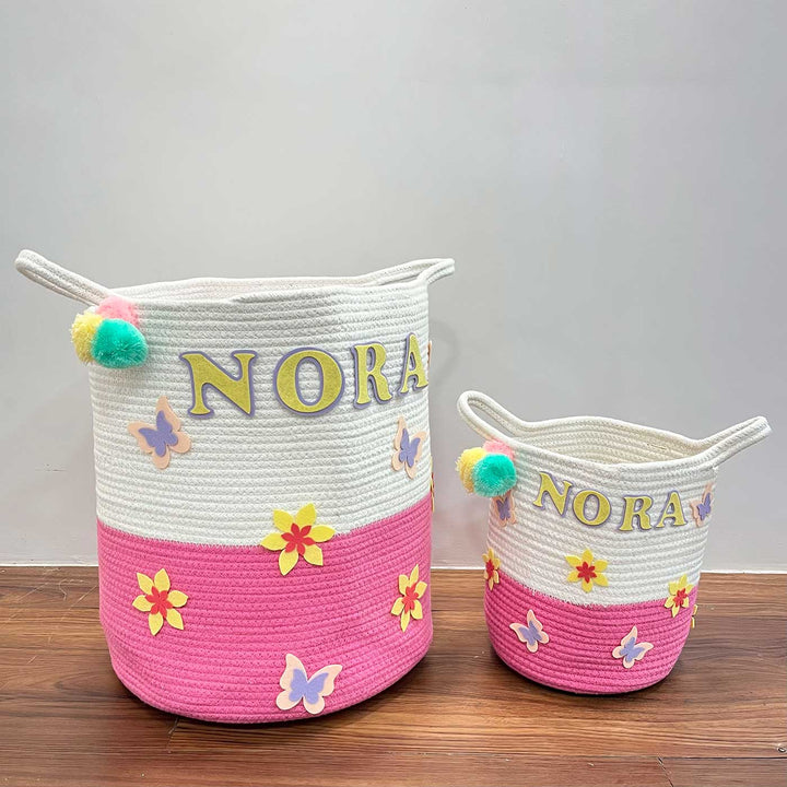 Personalized Handmade Butterfly Blossoms Jute Basket For Kids