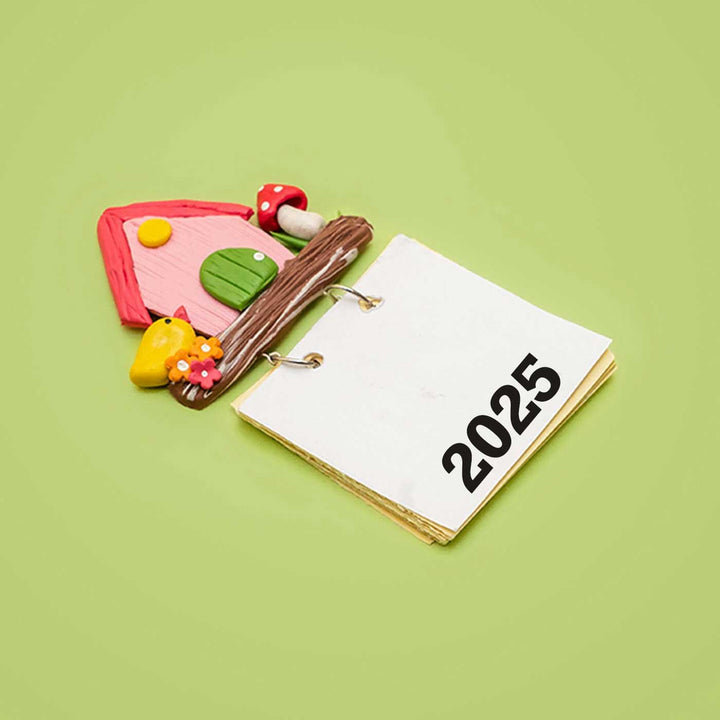 Pink Birdhouse 2025 Clay Calendar Magnet