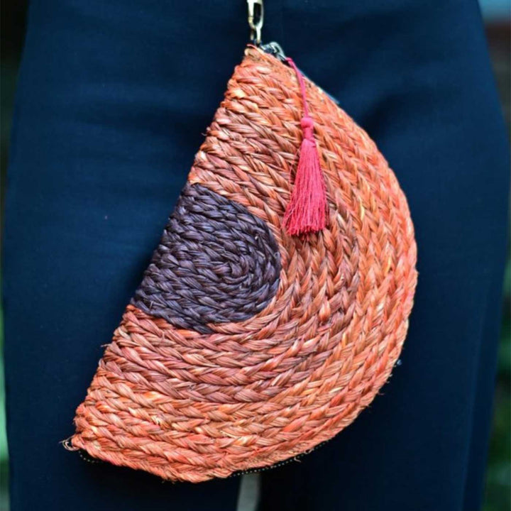 Handmade Grass Woven Rustic Earth Tones Sanai Clutch