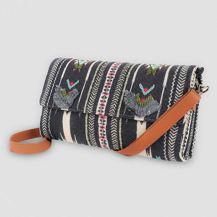 Handmade Embroidered Grey Color Jacquard Sling Bag