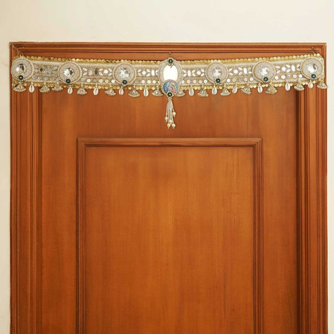 Handmade Mirror Work Krishna Kodi Jute Toran
