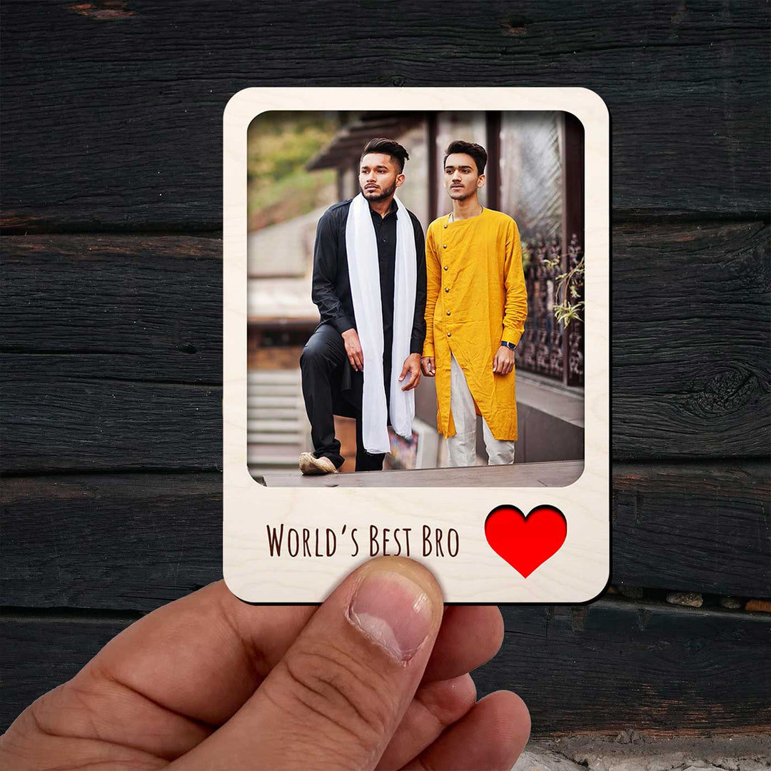 Photo Personalized Printed "World's Best Bro" Wooden Fridge Magnet