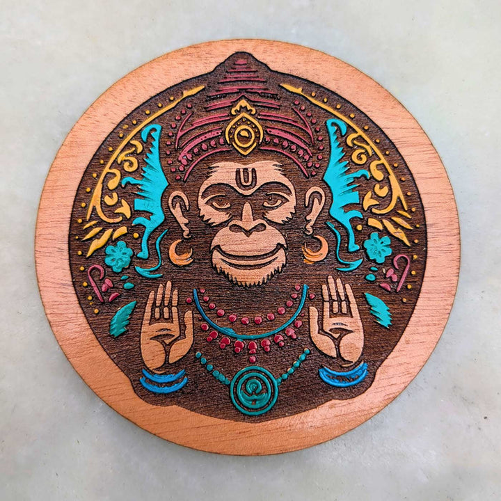Engraved & Hand-Painted Hanuman Mahogany Wood Fridge Magnet