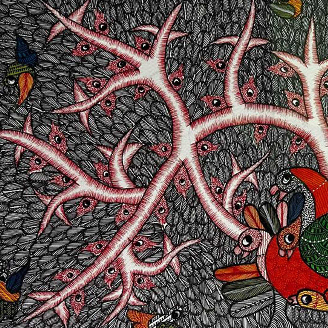15 x 22 Inch | Eyes of the Tree | Original Hand Painted Tribal Gond Art Painting | Acrylic Paints On Paper