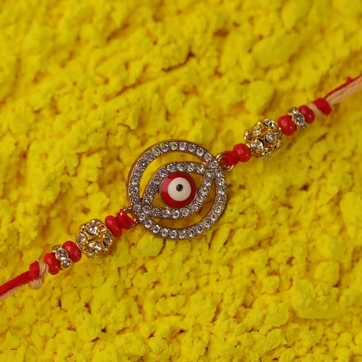 Handmade Red Evil Eye Rakhi With Roli Chawal