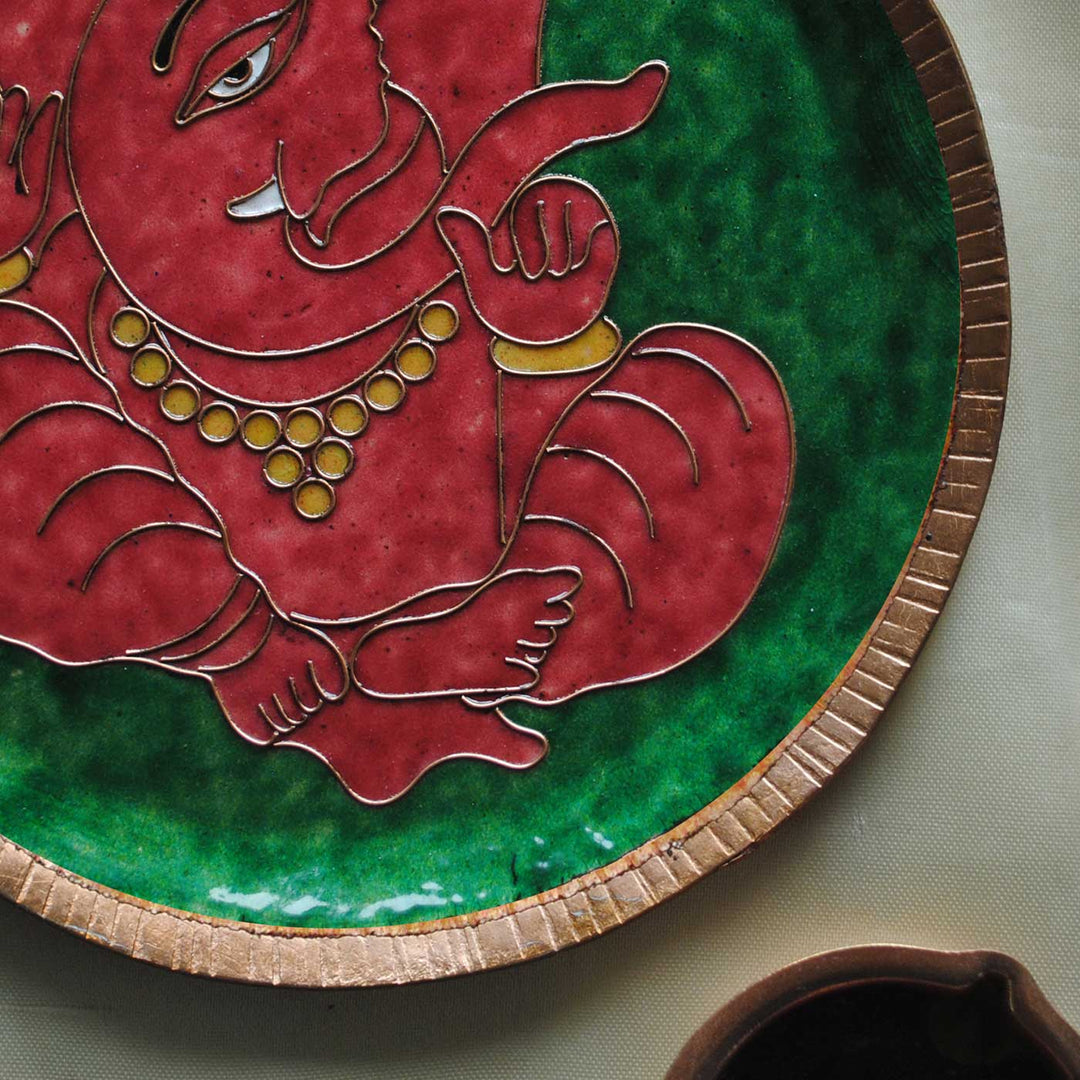Handmade Ganesha Ekdanta Theme Copper Wall Plate