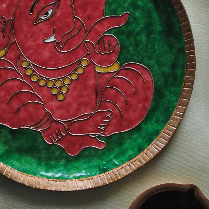 Handmade Ganesha Ekdanta Theme Copper Wall Plate