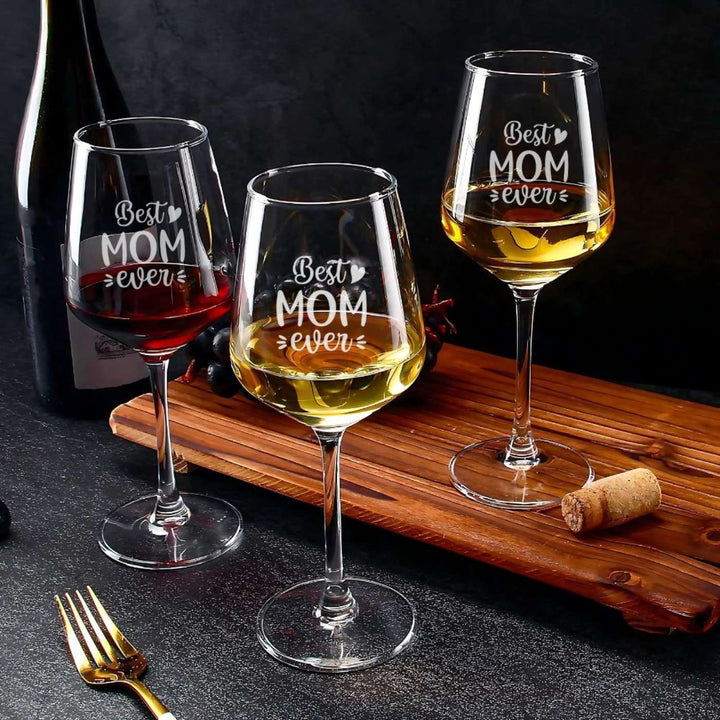 Personalized Engraved Best Mom Ever Theme Wine Glass | 435 ml