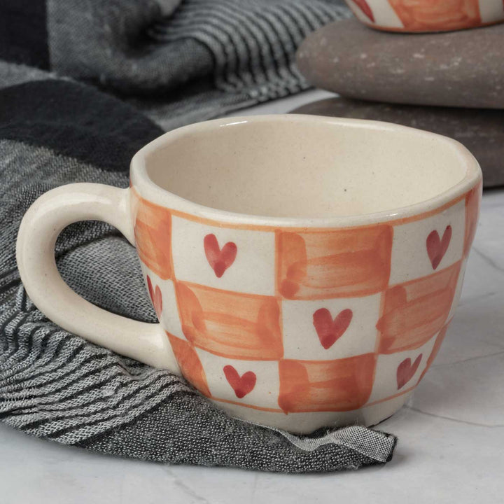 Handmade Heartfelt Checks Ceramic Mug