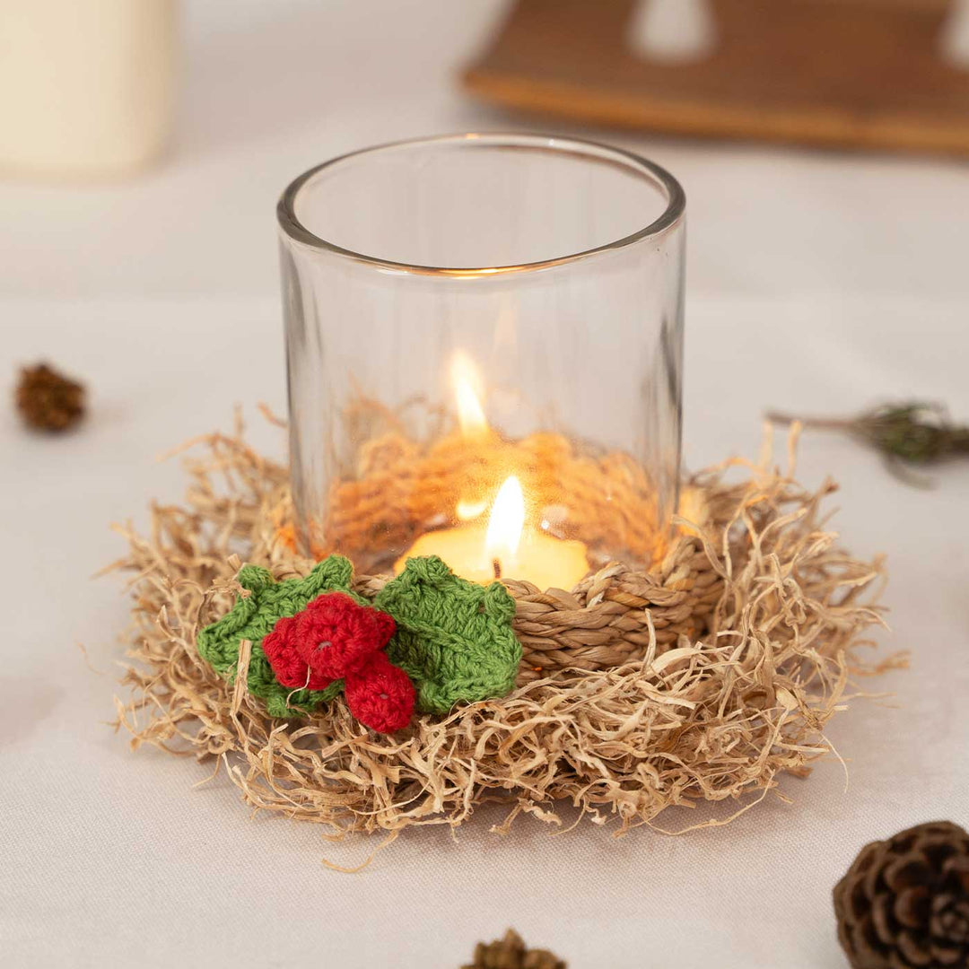 Handmade Bamboo And Crochet Frill Tea Light Holder