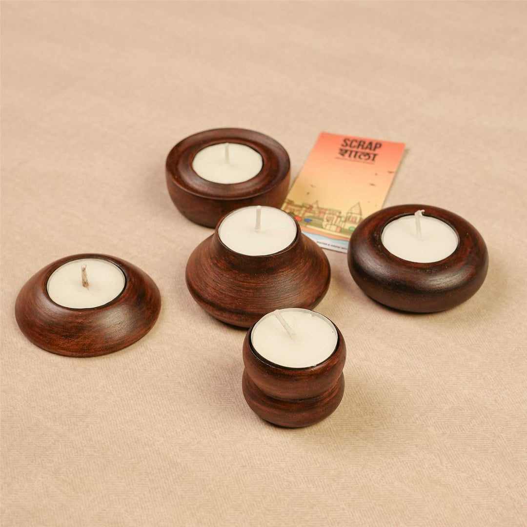 Handmade Panchdeep Wooden Hamper | Includes Candles, Seed Card And Outer Box
" | Set Of 5