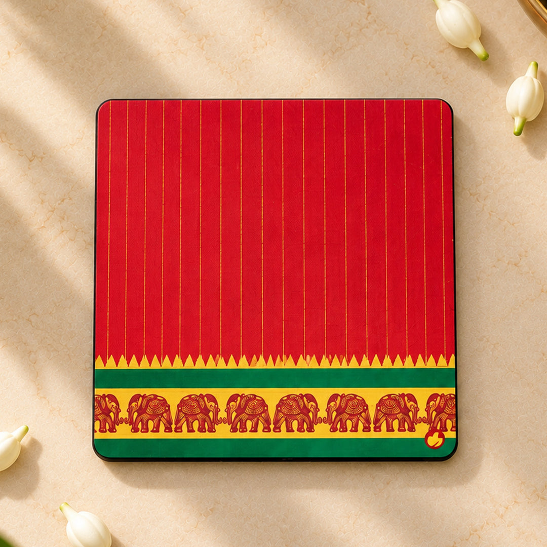 Set Of 6 | Traditional Silk-Inspired Kanchipuram Weaves Coaster Set