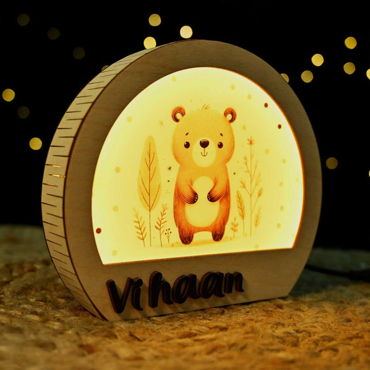 Personalized Bear Theme Wooden Table Lamp With 3D Letters