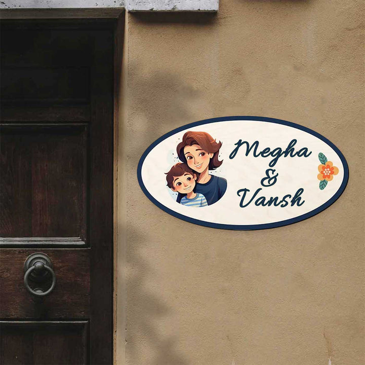 Personalized Mom & Kid Mdf Wood Name Plate