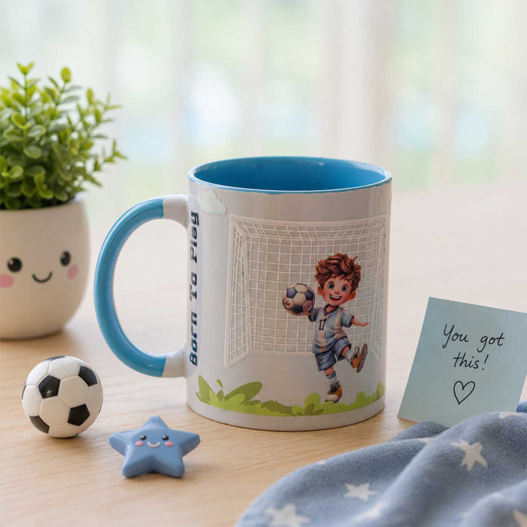 Handmade Glazed Ceramic "Football" Theme Illustrated Mug For Kids