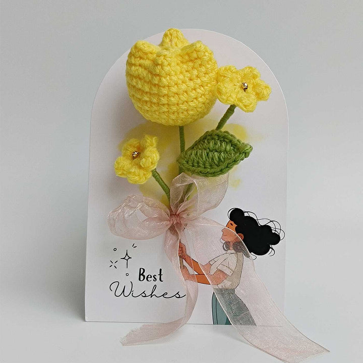 Handmade Crochet 3D Yellow Tulip Greeting Card