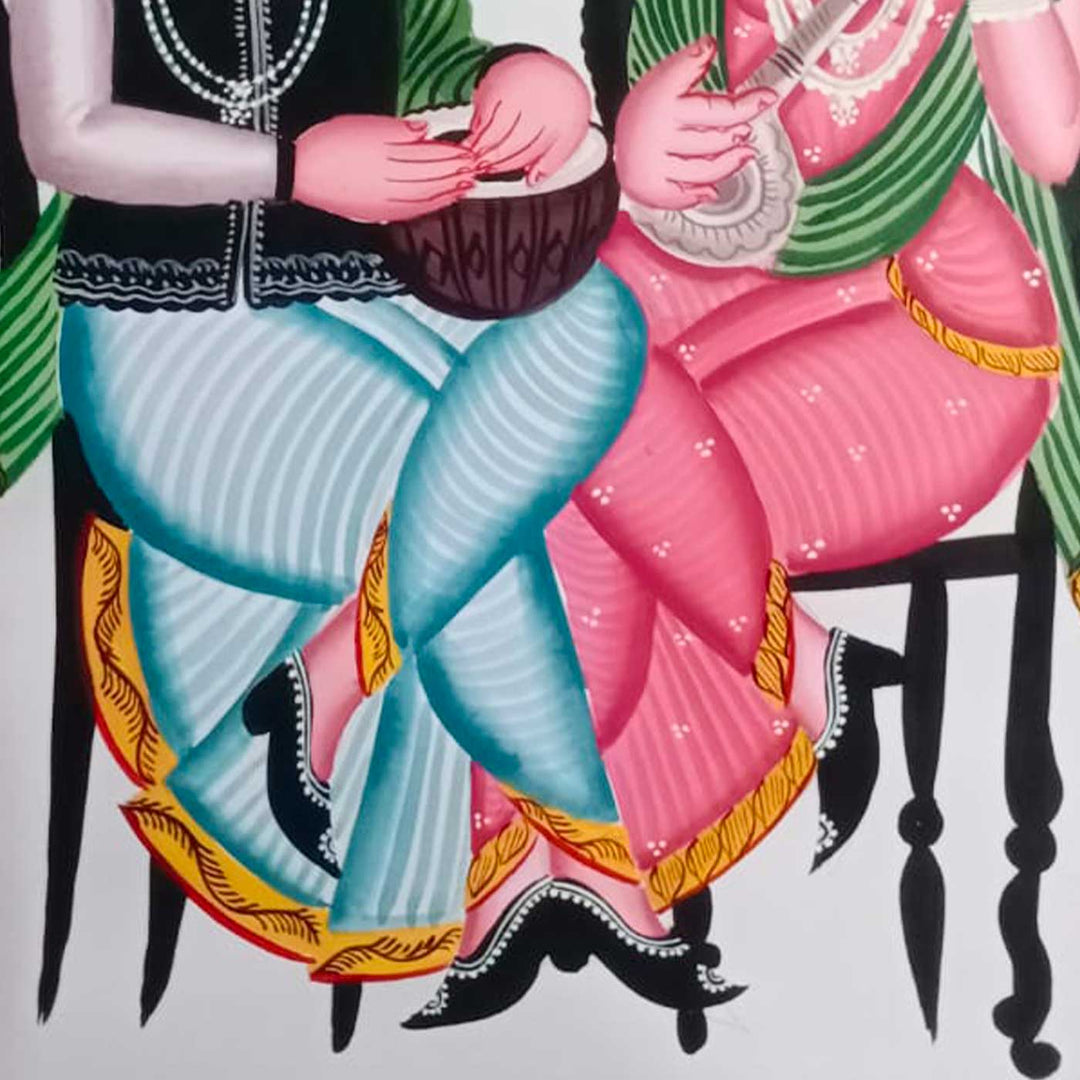 14 x 22 Inch | Rhythm of Companionship | Original Hand Painted Kalighat Painting | Natural Colors On Paper