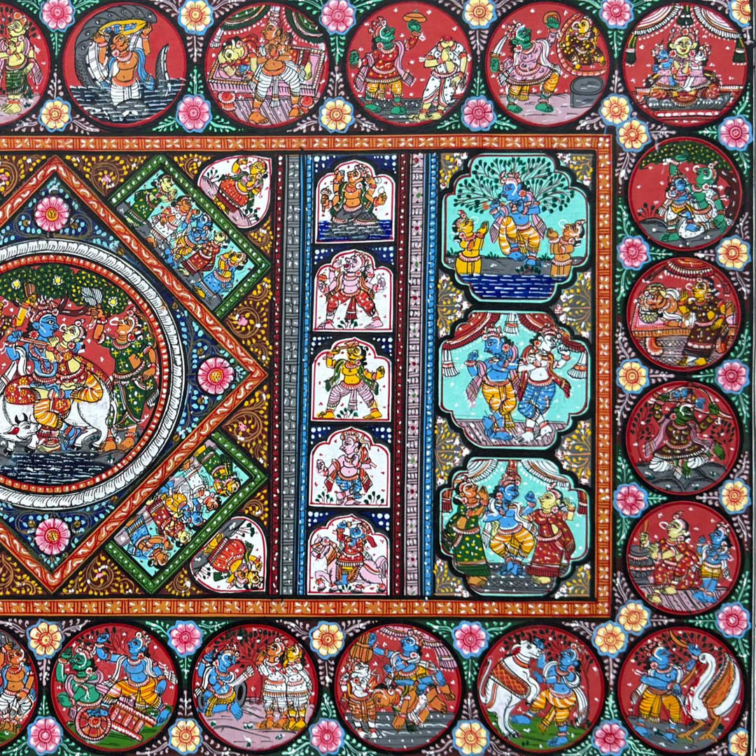 24 x 40 Inch | Handmade Canvas Life story of Krishna Painting