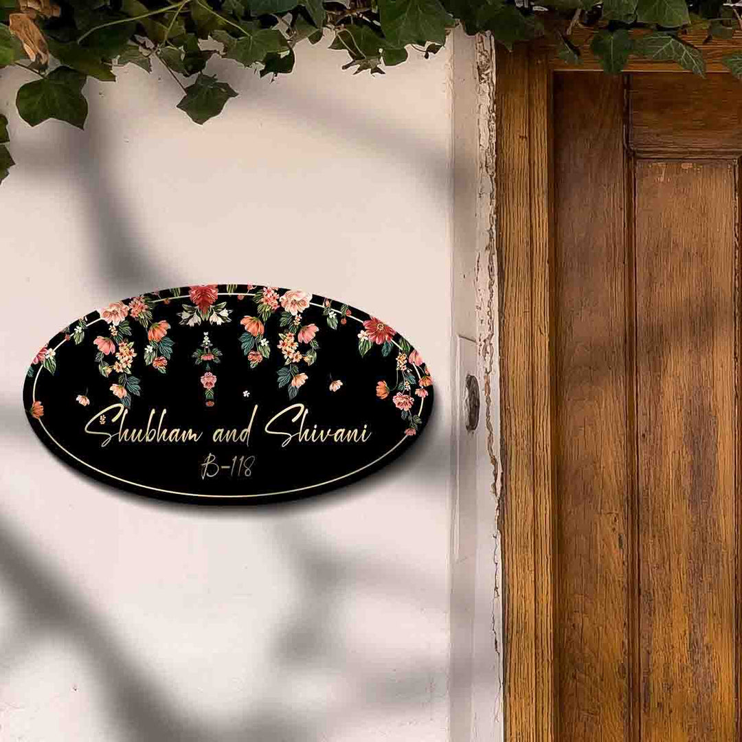 Elegant Oval Printed Wooden Nameplate