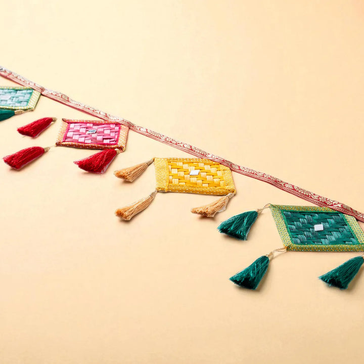 Multicoloured Kite Shaped Eco-Friendly Handmade Woven Bamboo Toran | 41 Inch x 7 Inch