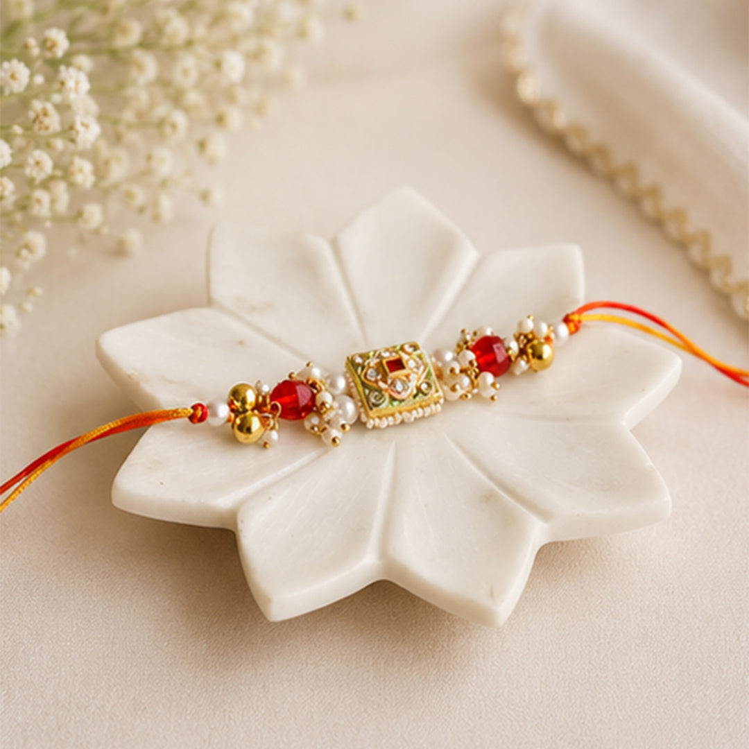 Hand-Knotted Meenakari Beaded Rakhi For Brother