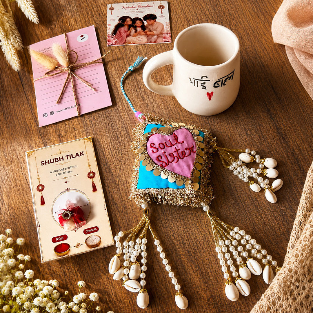 Soul Sister Ceramic Mug Rakhi Hamper With Bhai Behan Mug For Brother