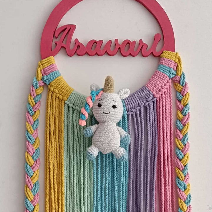 Personalized Multicolour Macrame Unicorn Theme Kids Name Plate