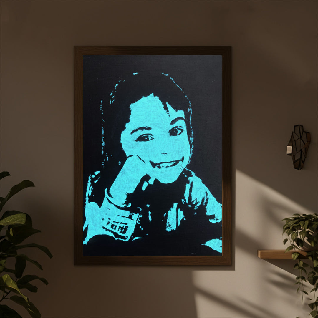 Photo Personalized Glow in the Dark Hand Illustrated Portrait With Premium Wooden Frame