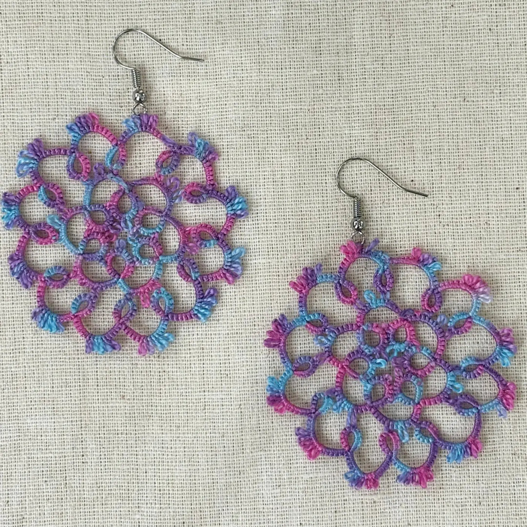 Handmade Tatting Flower Design Lace Cotton Earrings