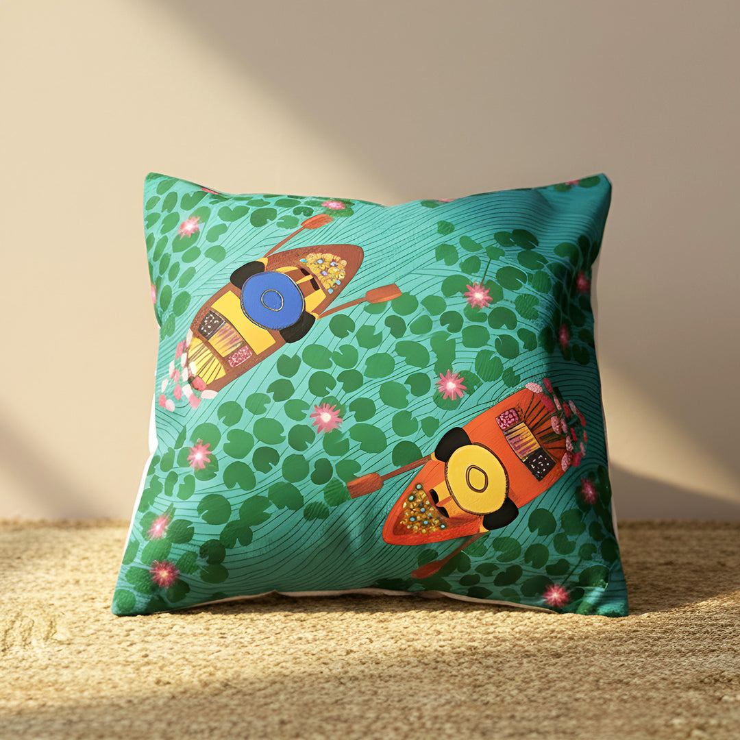 16 Inch | Printed Kashmir's Dal Lake Cushion Cover