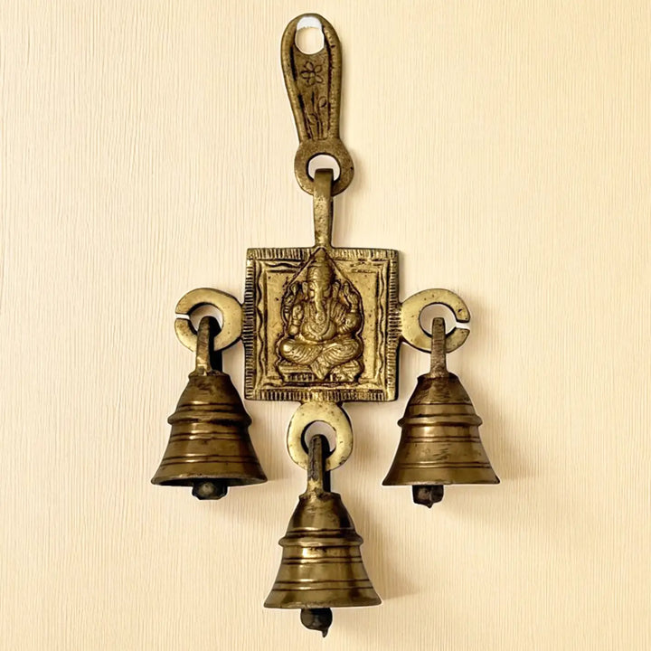 7 Inch | Antique Finish Metal Ganesha Hanging With Bells