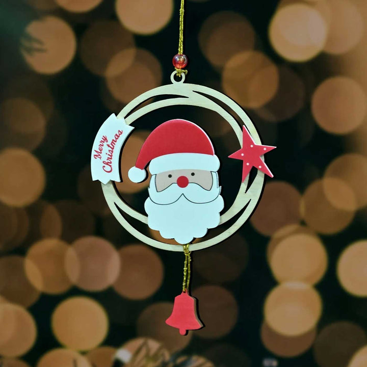 Laser Cut Santa Claus Wooden Ornament For Christmas Tree Decoration