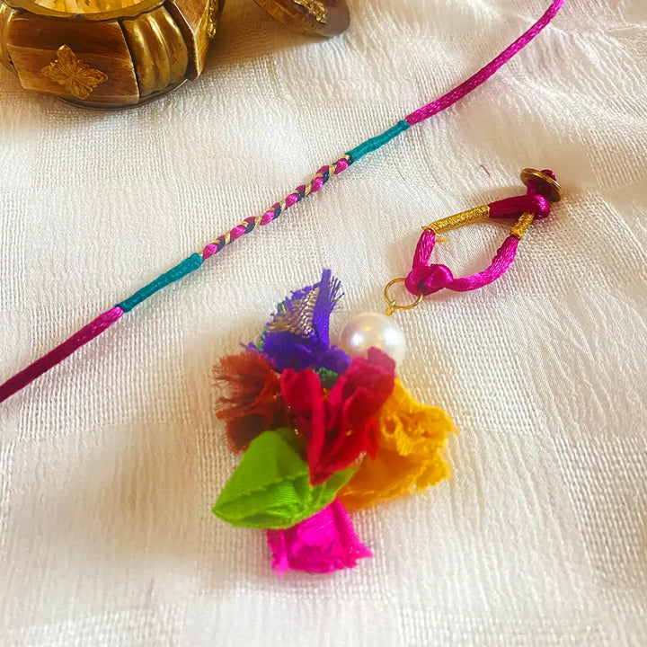 Handmade Ecofriendly Braided Multicolour Bhaiya Bhabhi Rakhi With Roli Chawal | Set Of 2