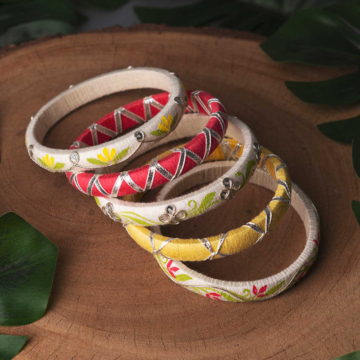 Multicolor Handcrafted Delicate Thread Work Bangles | Set of 5