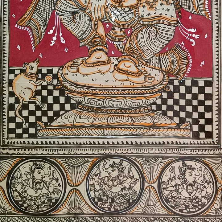 20 X 30 Inch | Handmade Silk Dancing Panchamukhi Ganesha Painting
