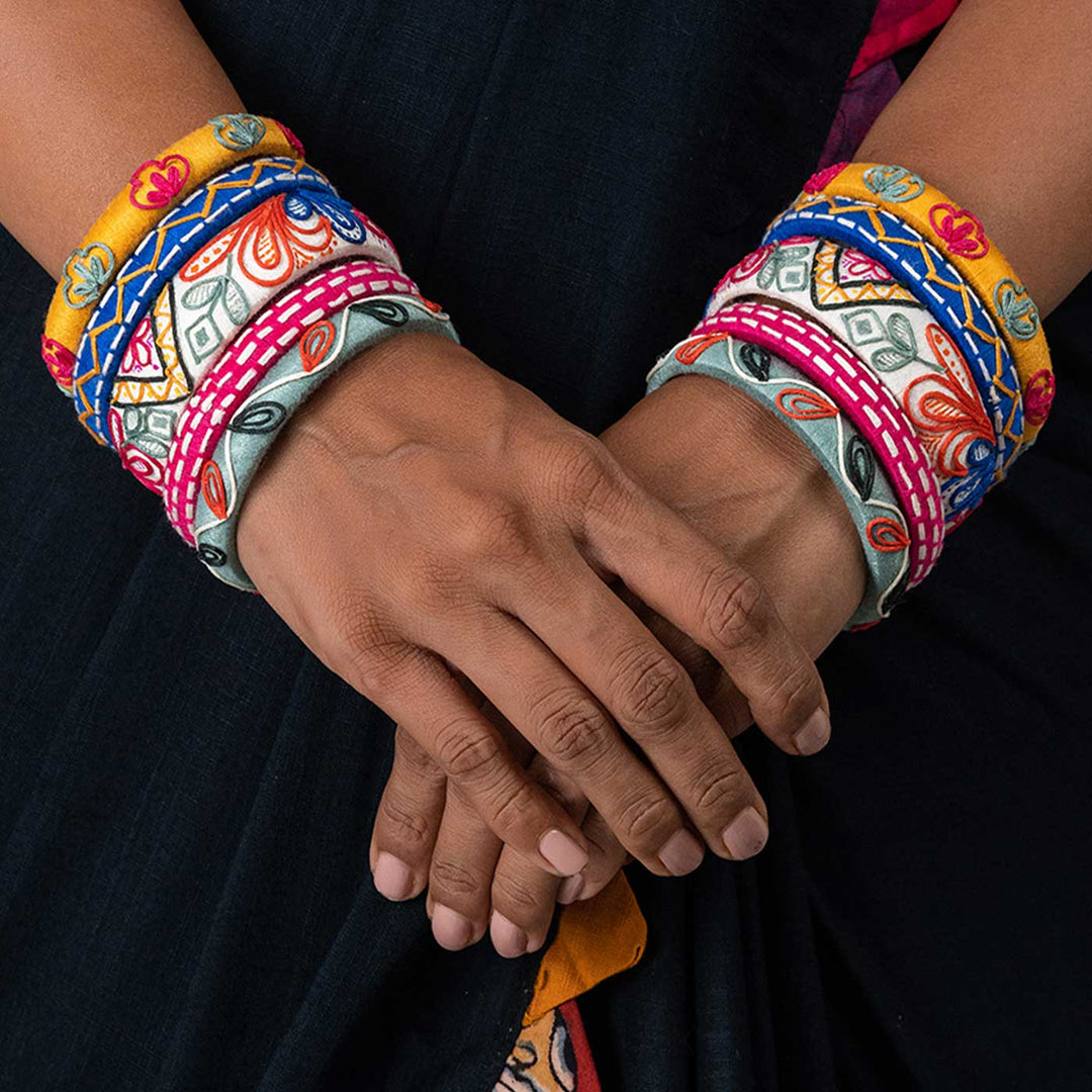 Multicolour Handcrafted Madhavi Cotton Thread Bangles | Set of 10