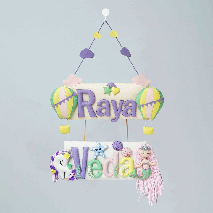 Customized Handcrafted Hot Air Balloon Theme Felt Name Plate for Siblings