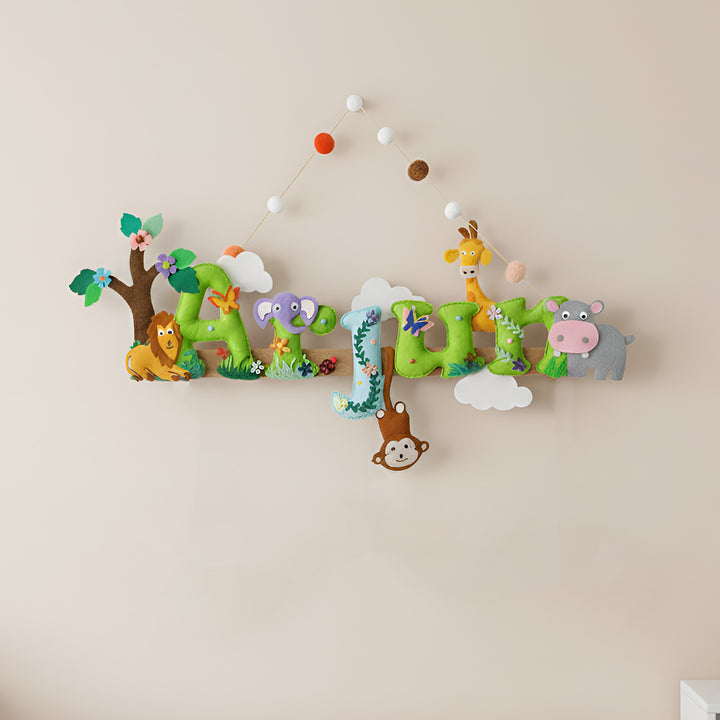 Handcrafted Personalized Jungle Animal Felt Nameplate for Kids