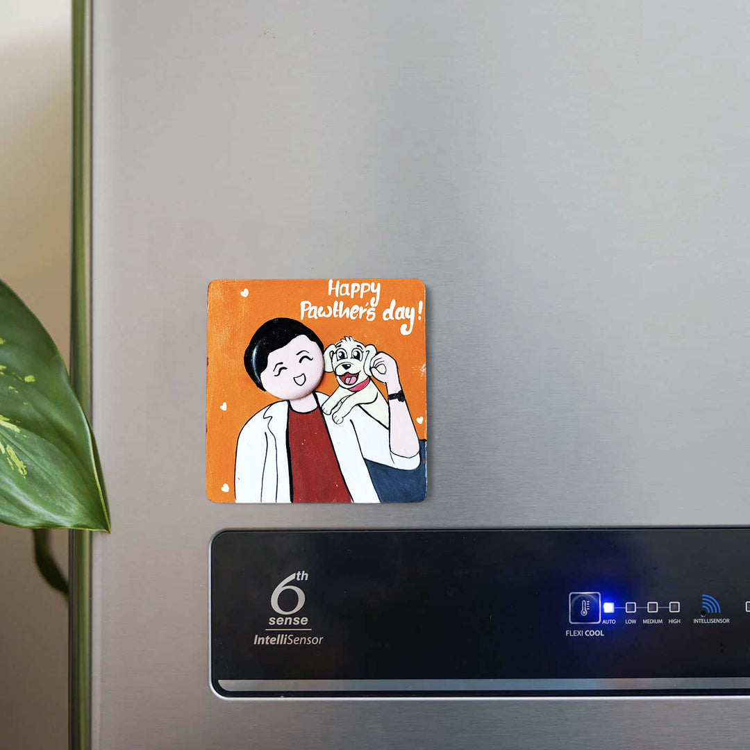 Photo Personalized Hand-Painted Pet Dad Theme MDF Wood Fridge Magnet