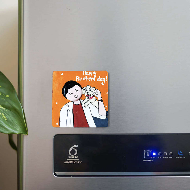 Photo Personalized Hand-Painted Pet Dad Theme MDF Wood Fridge Magnet