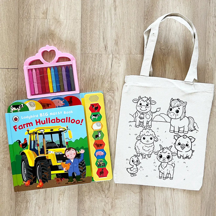 DIY Colour It Yourself Farm Animals Cotton Kids Tote Bag