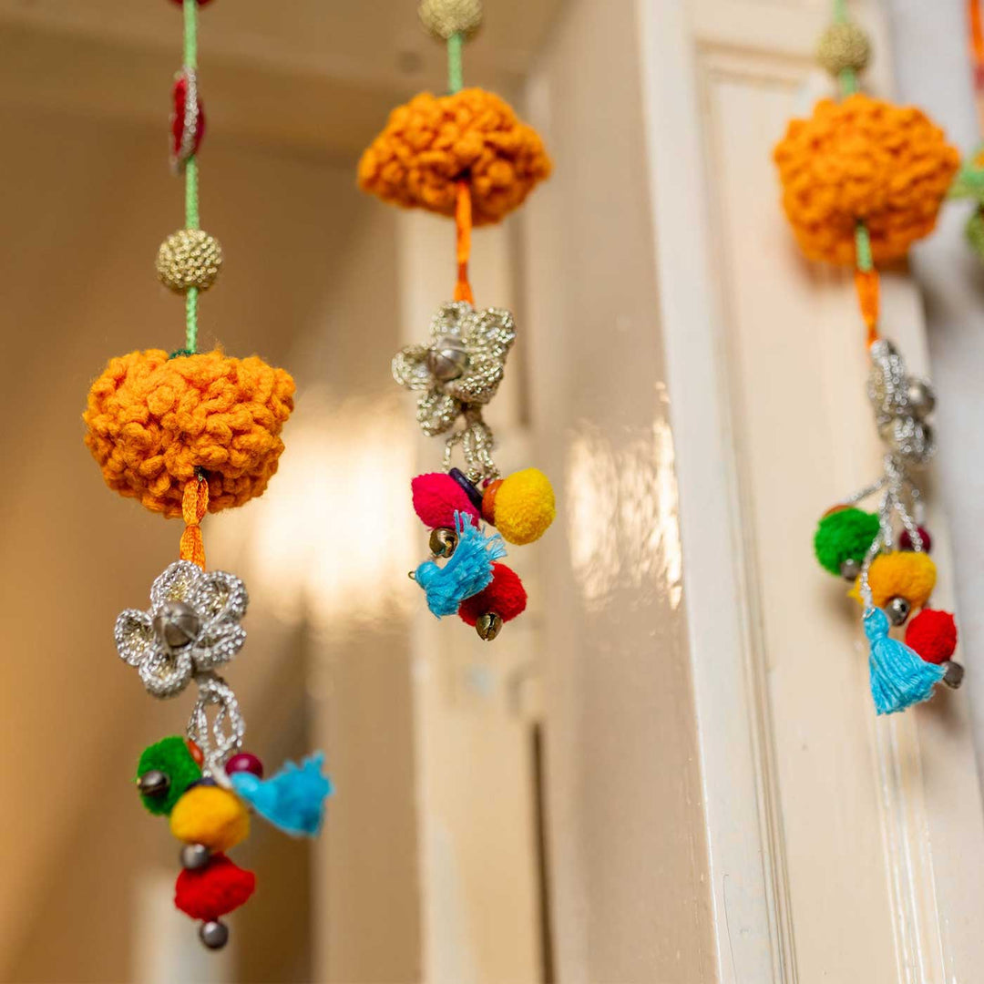 49 Inch | Intricate Realistic Crochet Genda Phool Marigold Design Cotton Toran