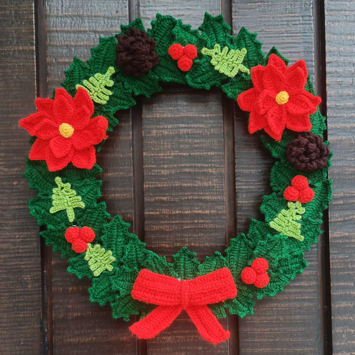 Buy Handmade Green & Red Crochet Wreath For Christmas Door